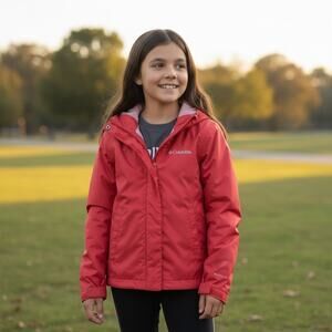 Columbia Hooded Omni-Tech Waterproof Zip up Jacket Salmon XS 6-6x